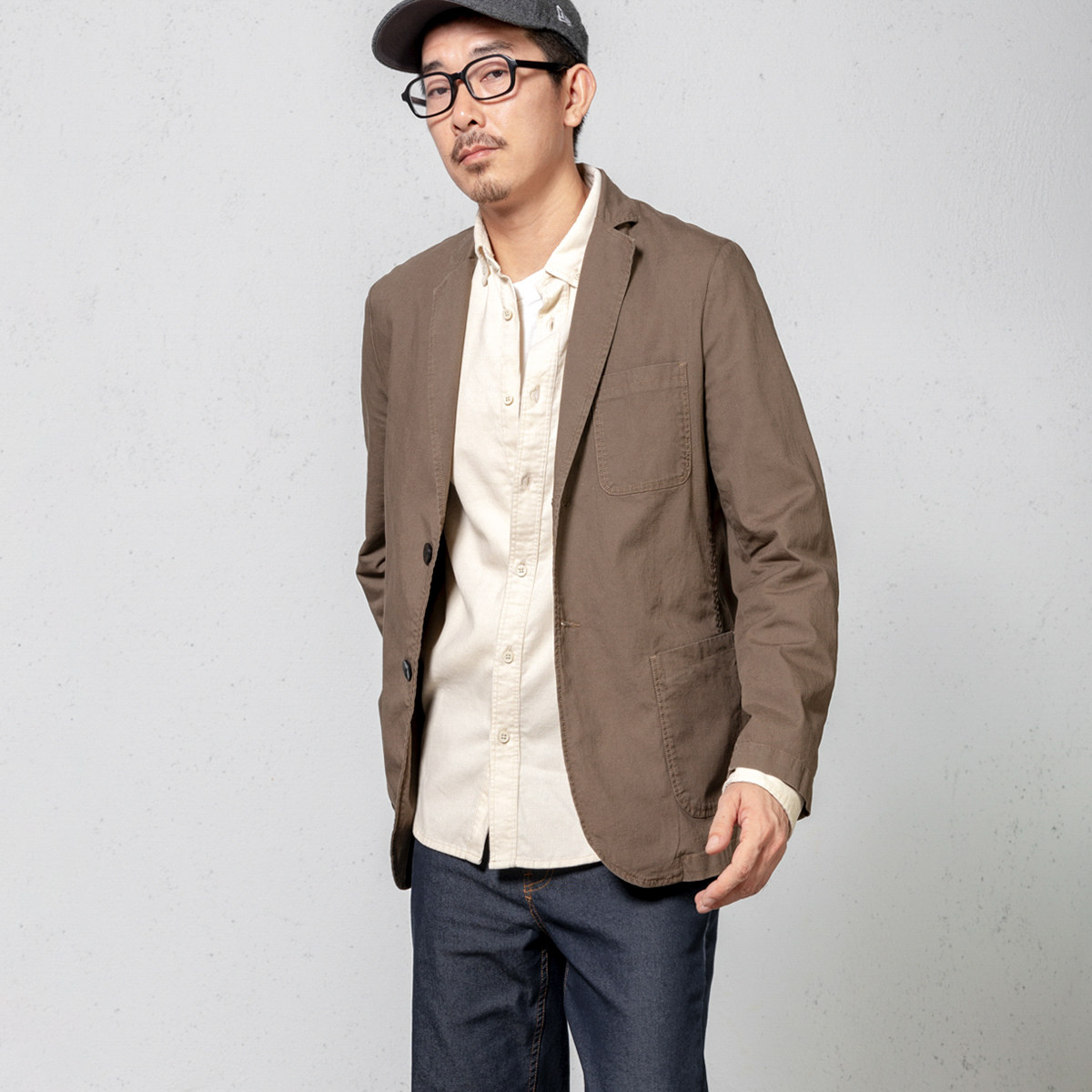 arba08blazerss21v21日系通勤单层棉麻雅痞烟草色休闲工装西服