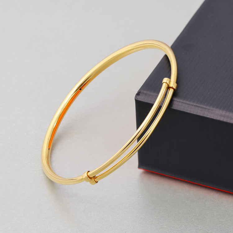 弥高18k黄金素金光面正圆形推拉手镯k金正品女式手环