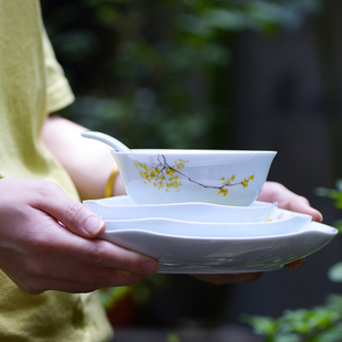 景德镇陶瓷餐具套装新中式碗碟盘子釉下彩手绘菜盘餐具一人食家用