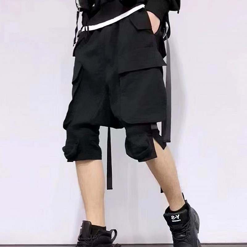 夏季暗黑设计师个性山本风廓形设计感宽松休闲裤七分裤男潮牌短裤