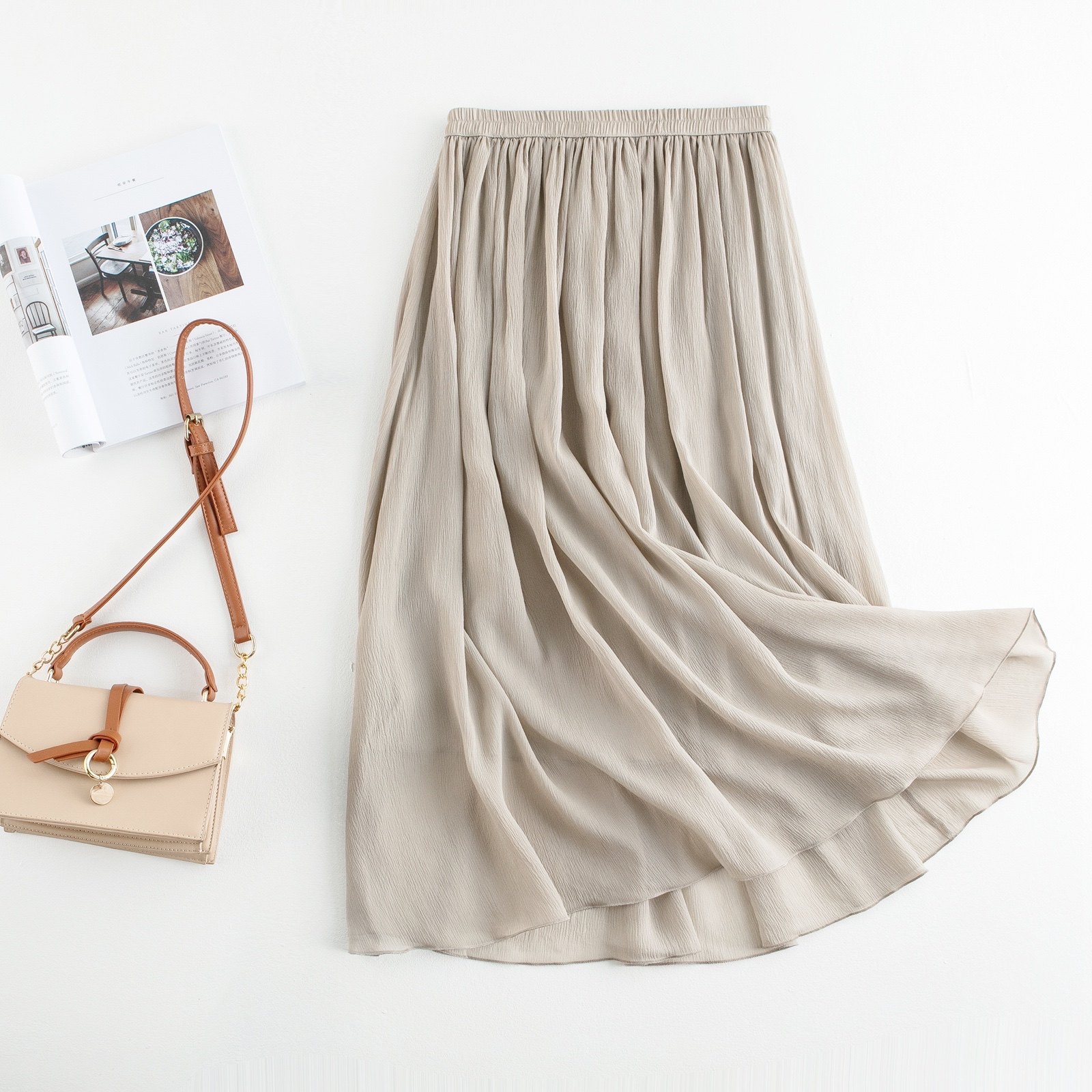 桑蚕丝半身裙2021春夏新款真丝纯色优雅长裙中长款a字裙宽松显瘦