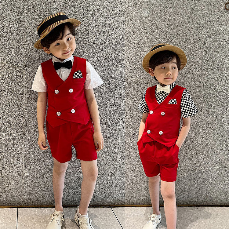 花童男童礼服套装儿童夏季西装主持人演出服男孩2022新款表演服儿童