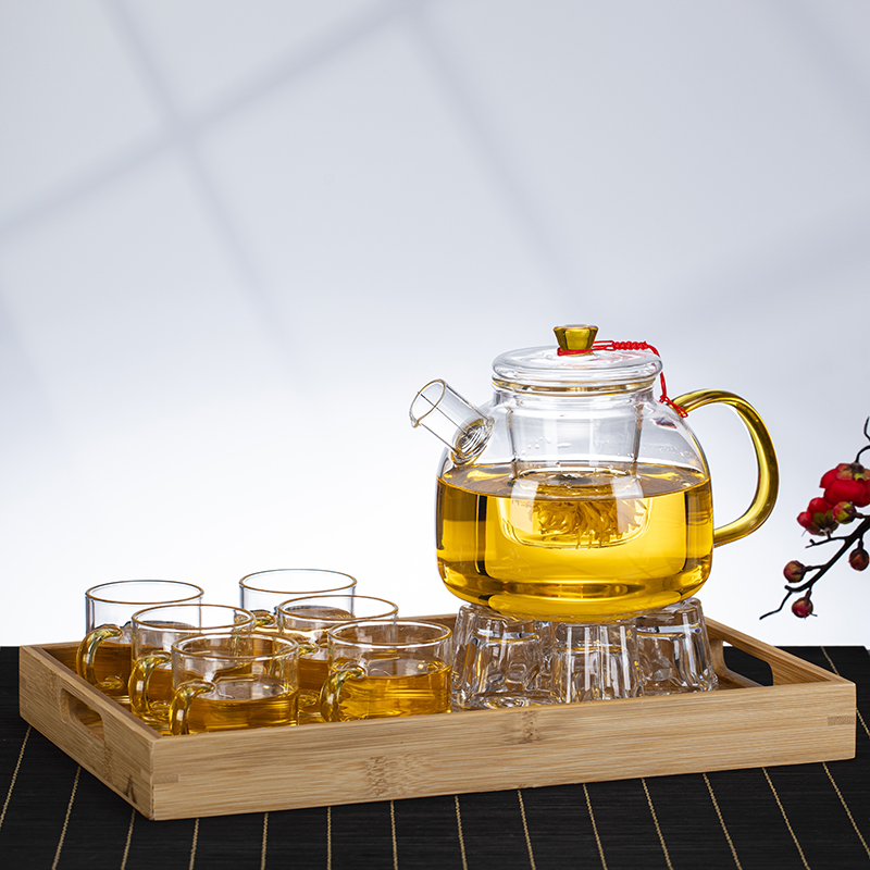 耐热玻璃茶壶泡茶壶煮茶壶果茶壶耐高温带过滤全玻璃彩把茶具套装