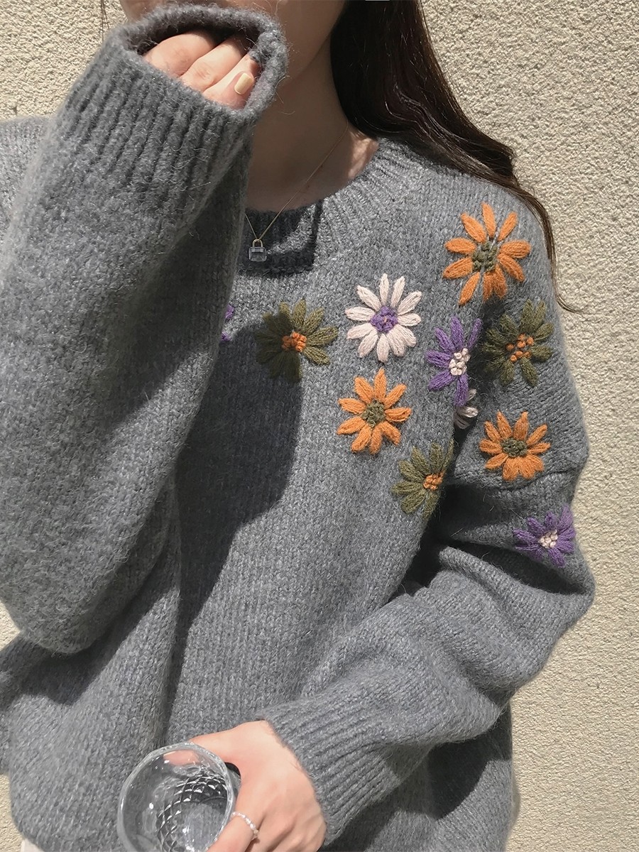刺绣花朵毛衣女套头大额优惠券