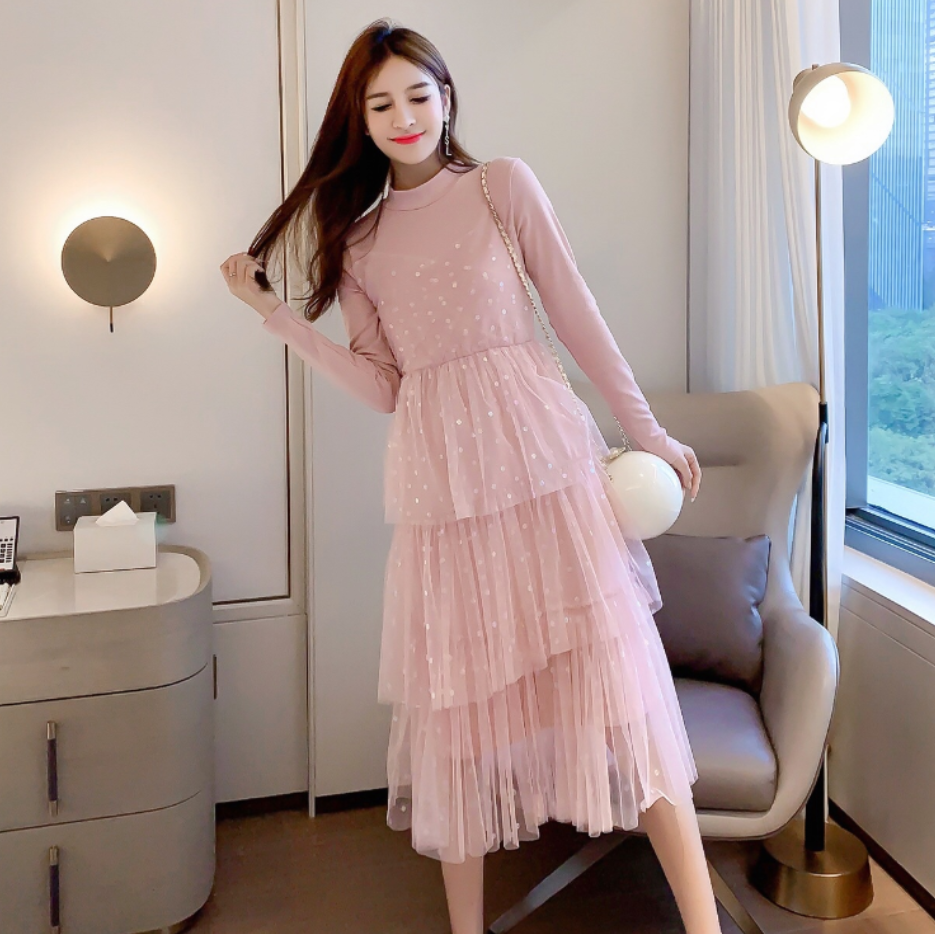 热销冬季纱裙长款连衣裙 超仙