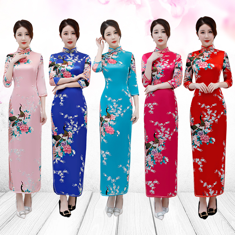 旗袍2019新春款改良连衣裙长袖女孔雀长款大码妈妈复古演出走秀服|msdalam kategori Butik wanita / wanita, perkahwinan/Cheongsam/pakaian, Cheongsam - dari Buy2taobao.com untuk memberikan perkhidmatan ejen Taobao profesional membeli