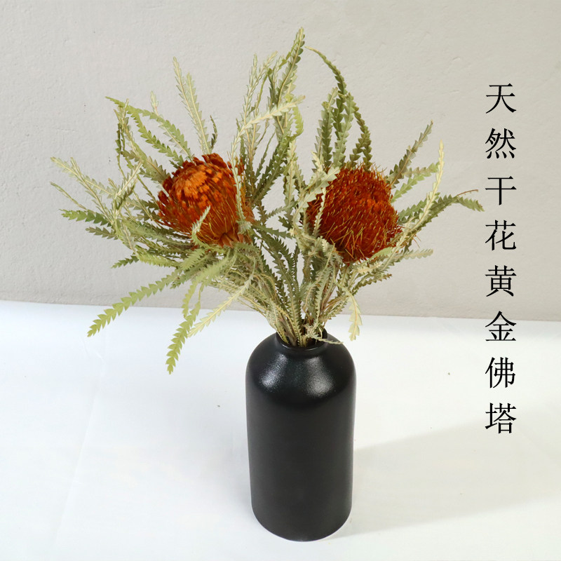 进口高级风干天然真花干花黄金佛塔轻奢花束拍照餐厅桌面装饰摆件