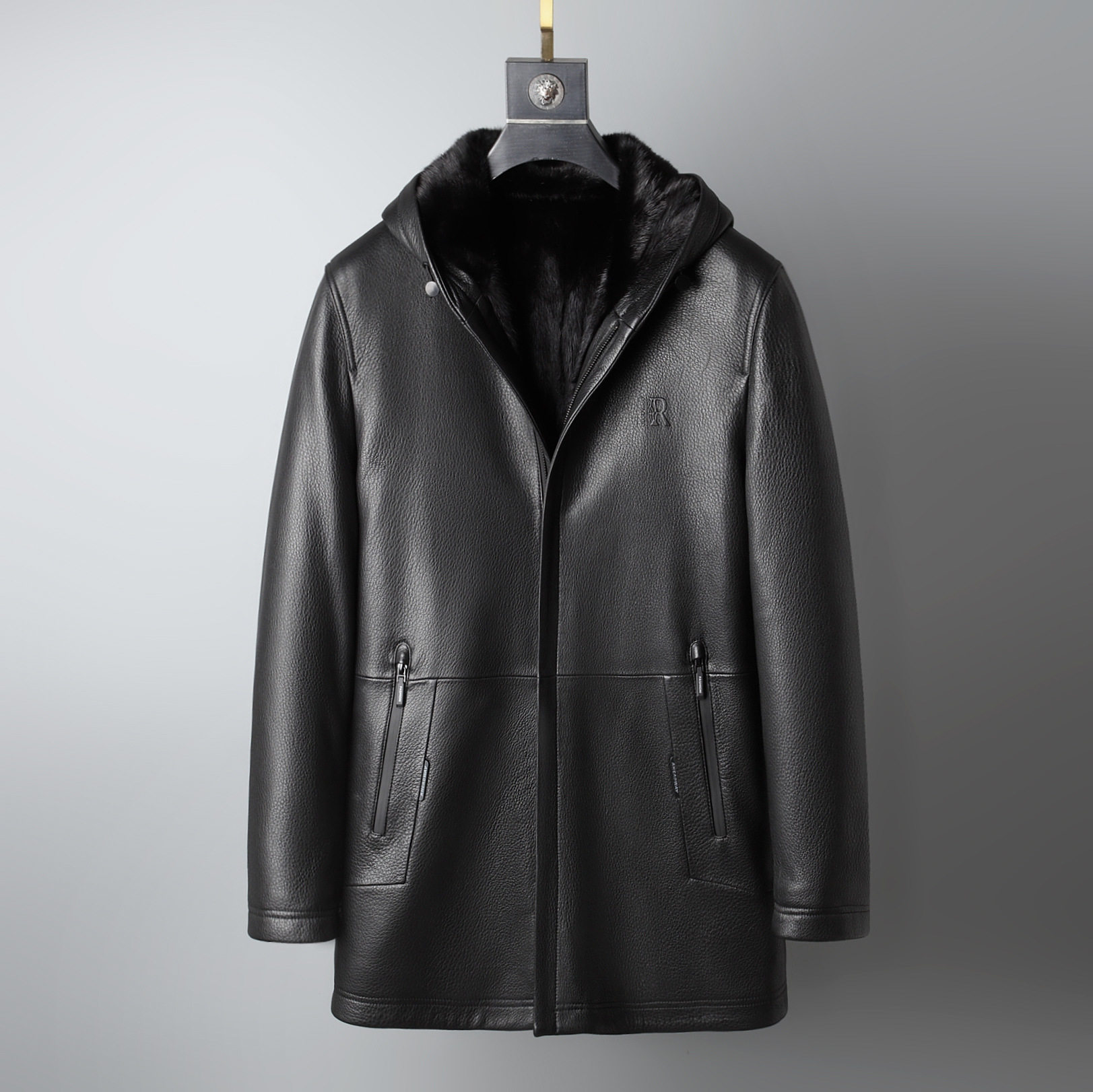 鹿皮皮衣男真皮银蓝水貂整貂内胆貂皮外套连帽皮草冬装加绒加厚