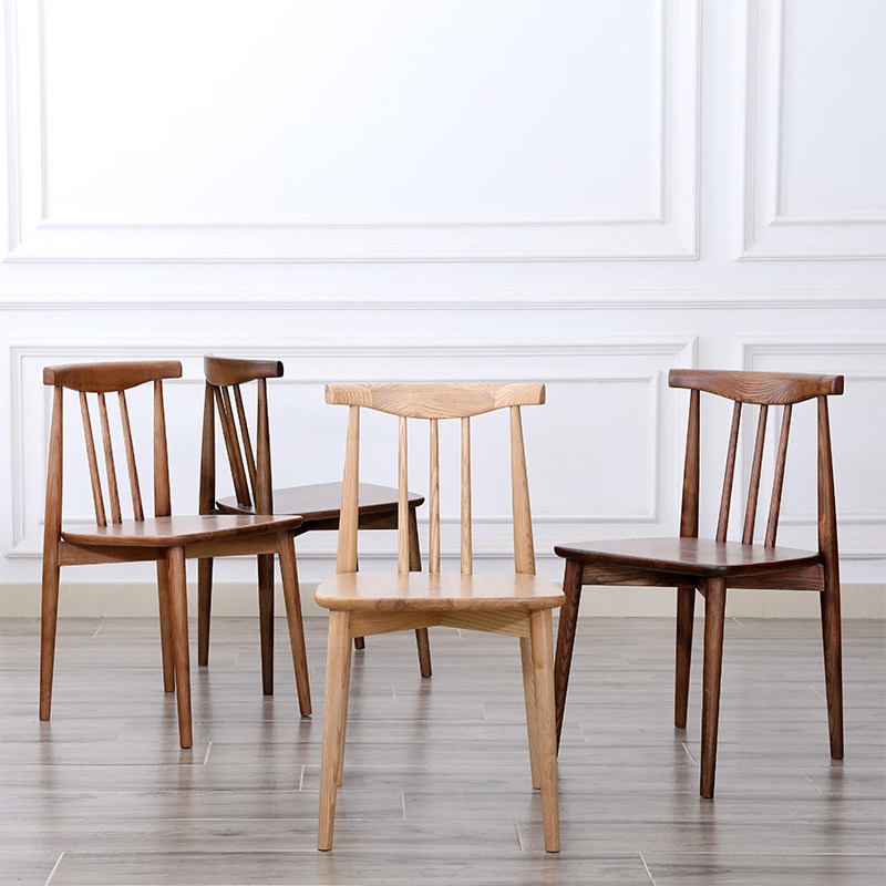 北欧实木餐椅白蜡木牛角椅子家用餐厅靠背椅简约现代休闲椅榫卯椅