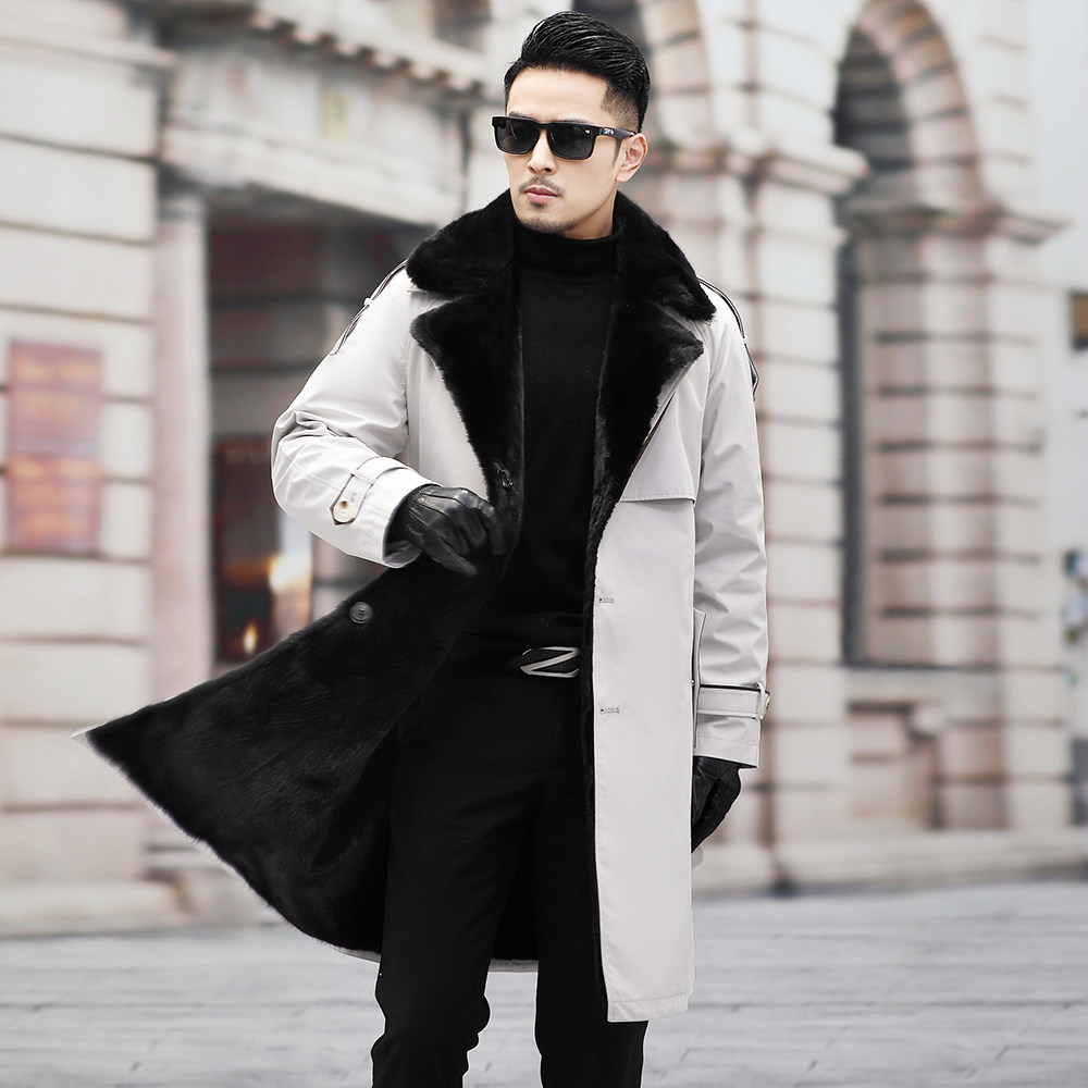 双两面穿可拆卸风衣貂皮大衣水貂毛内胆皮草外套新高端男士装整貂