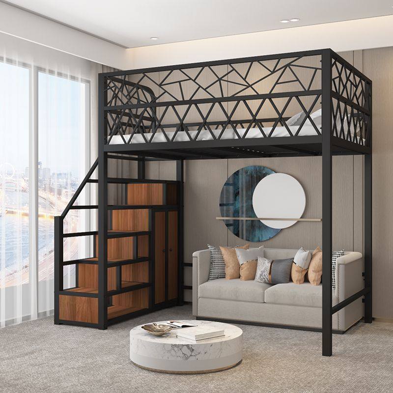 loft复式床省空间高架床上层下空铁架床小户型公寓儿童梯柜阁楼床