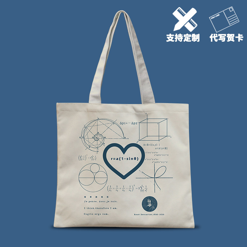 笛卡尔数学科帆布包平面几何心形公式学院风手提袋日杂少年感书袋