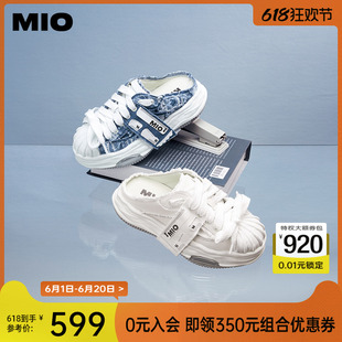 MIO米奥2024年春季贝壳头复古做旧中跟包头拖鞋舒适厚底溶解鞋女