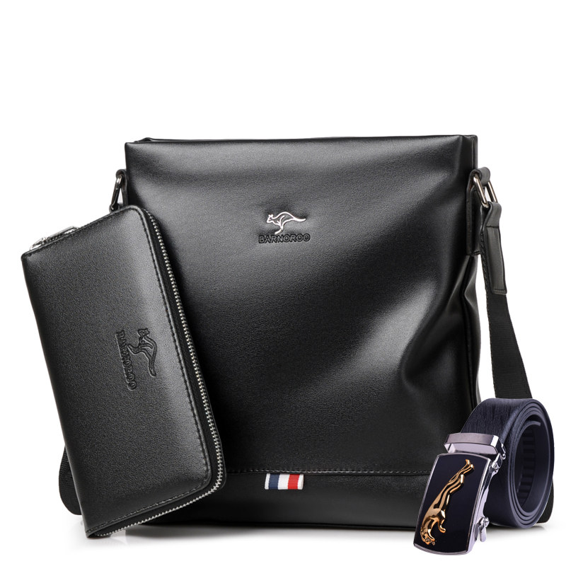 袋鼠男士包包2018新款时尚单肩包 男 斜挎包竖款休闲皮包商务背包