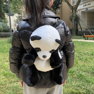 正品四川熊猫纪念品仿真毛绒儿童背包趴背双肩包成都熊猫基地同款