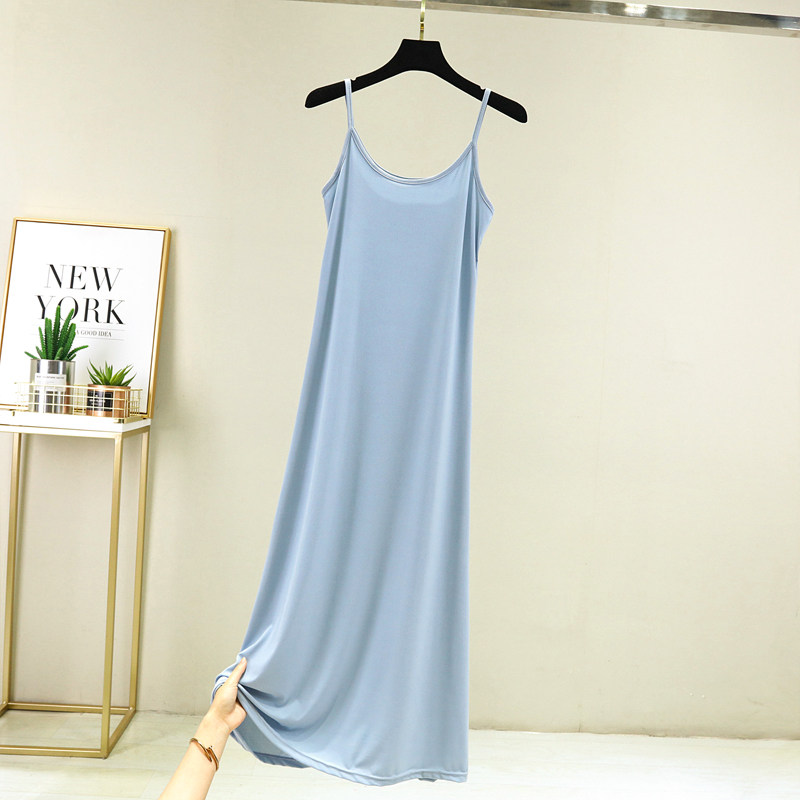 冰丝吊带连衣裙女夏季韩版修身黑色内搭露背性感长裙中长款一步裙