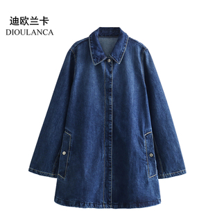 DIOULANCA 欧美外贸女装新款休闲百搭牛仔风衣式夹克外套 5520072