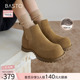 百思图冬季商场新款袋鼠鞋加绒保暖切尔西烟筒靴女短靴W0022DD4