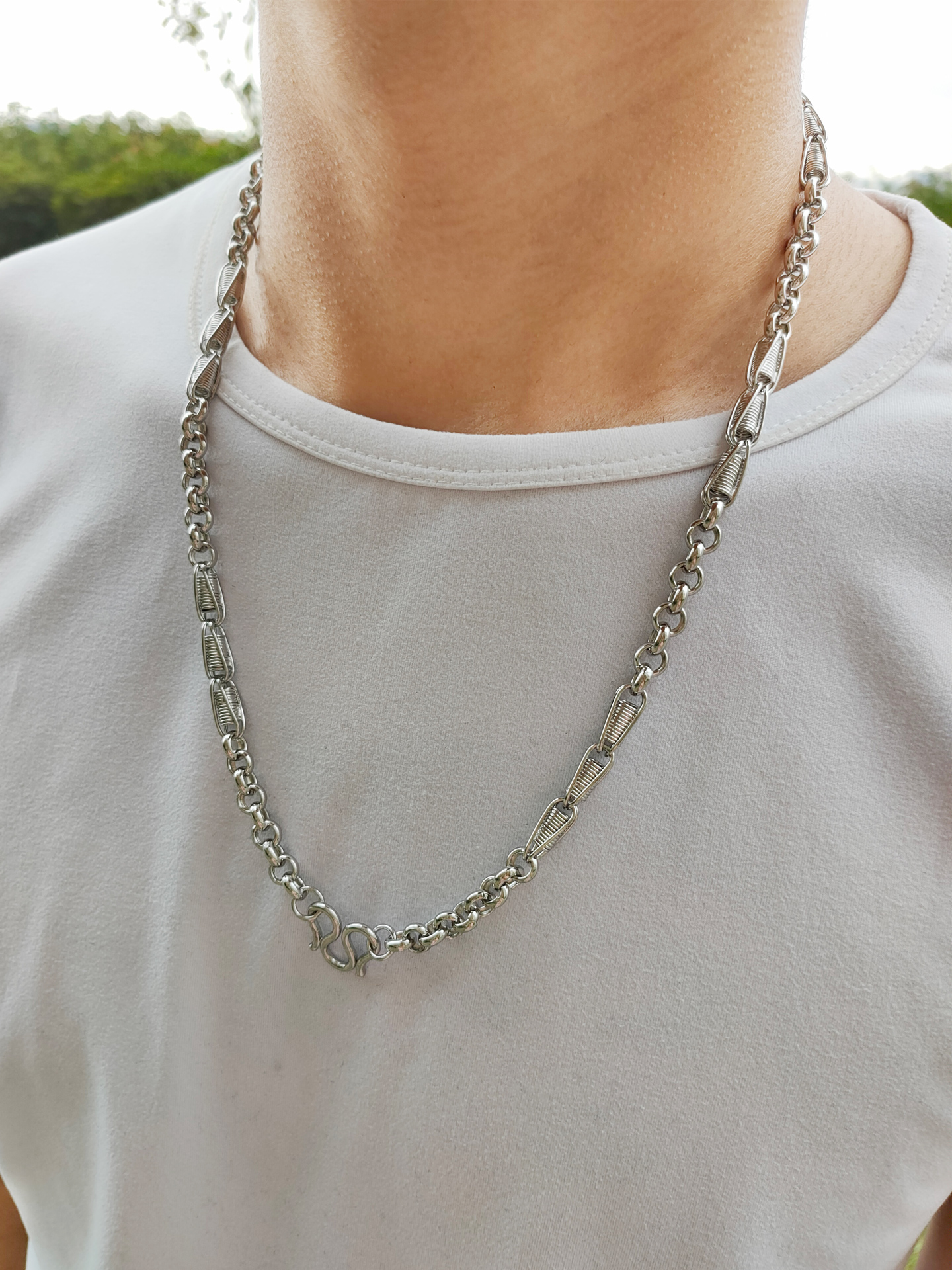 男士铂金项链包纯银999麦穗圆环链潮霸气潮pt950酷送男友定做首饰