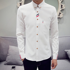 2016秋季新款男装韩版修身衬衣青少年长袖休闲潮流男士纯色衬衫