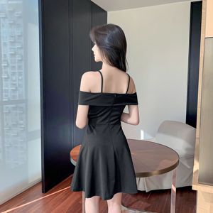 Real shot spot sexy off shoulder suspender dress