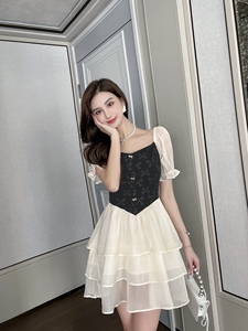 Bubble sleeve sweet mesh dress puffy cake skirt
