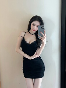 Real shooting sexy lace edge stitched cotton tight hip strap dress