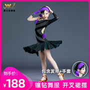 New high-end latin dance costumes girls latin dance costumes single-sleeved black diamond-studded dress costumes flower costumes