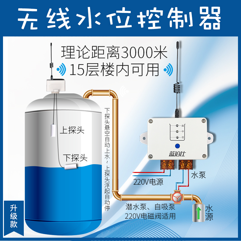 无线全自动电子水位控制器家用水塔水池液位遥控浮球智能上水开关