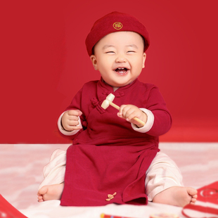 抓周衣服男宝宝周岁宴礼服儿童连体衣婴儿唐装汉服中式中国风秋冬