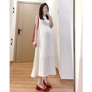 孕妇垂感连衣裙女2024夏季新款高级感气质中长款宽松背心裙白色