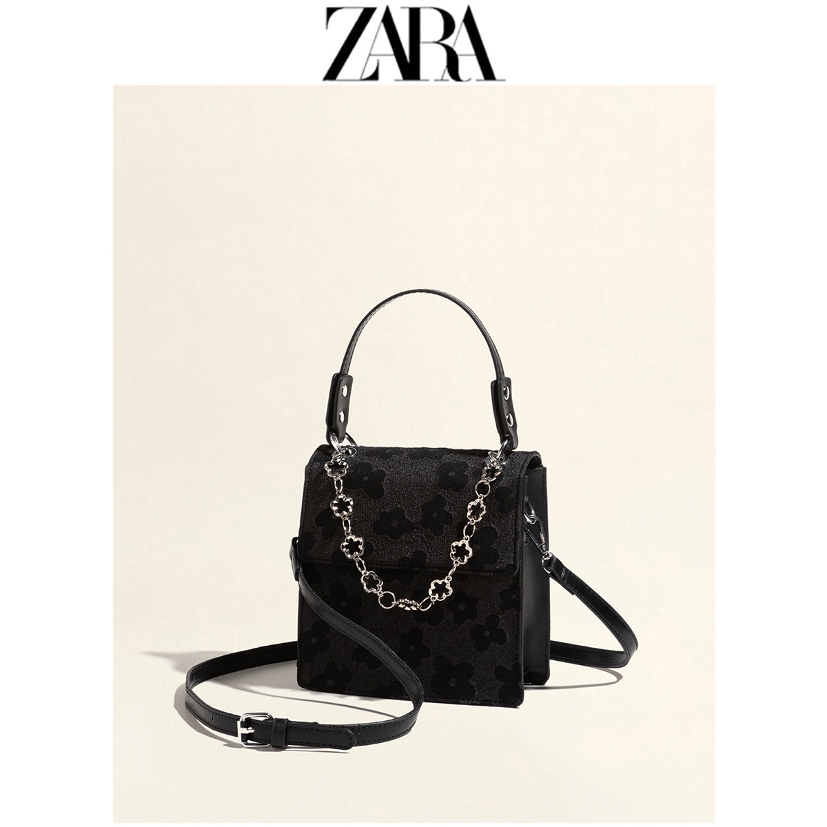 zara包包女2022新款潮百搭ins小众设计高级感质感黑色单肩斜挎包