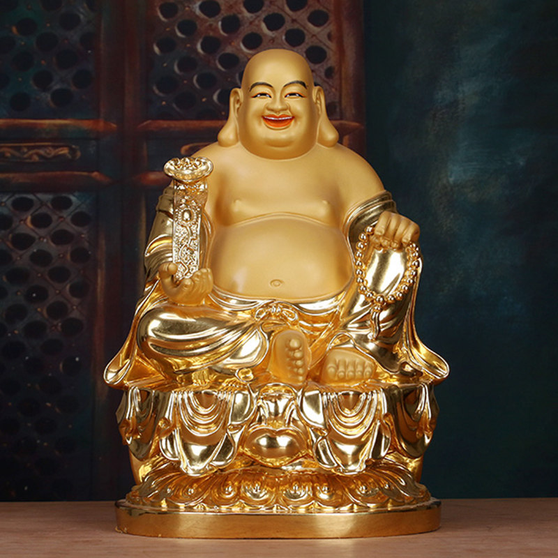 弥勒佛像纯铜笑佛大肚子站像菩萨珐琅布袋摆件