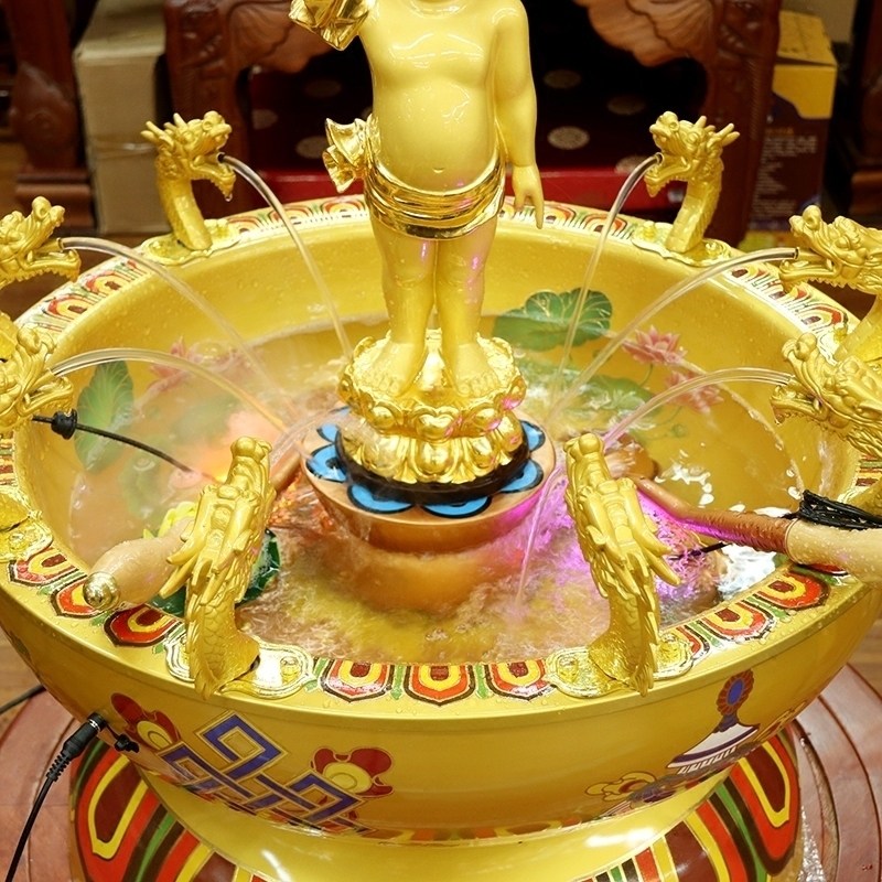台湾宝华浴佛盆九龙吐水浴佛用品鎏金喷水太子佛浴佛盆纯铜手工