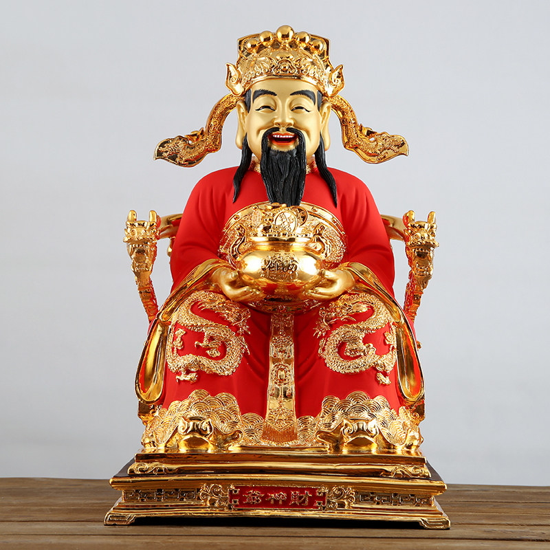 台湾纯铜鎏金财神爷佛像招财摆件红衣文财神神像居家乔迁开业礼品