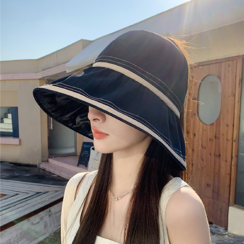 太阳帽女款夏季显瘦时尚渔夫帽户外旅游韩版黑胶遮阳空顶防晒帽子