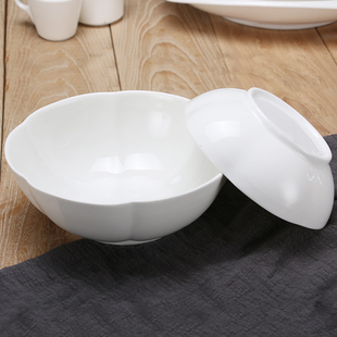酒店餐具碗陶瓷碗白瓷面碗汤碗饭碗早餐碗馄饨碗甜品碗异形梅花碗,可