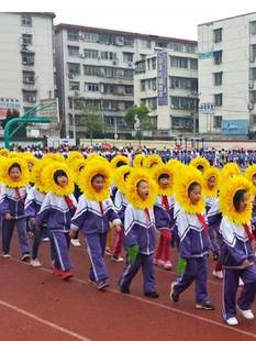 向日葵头套露脸太阳花脸套帽子儿童演出头饰花运动会入场方队道具