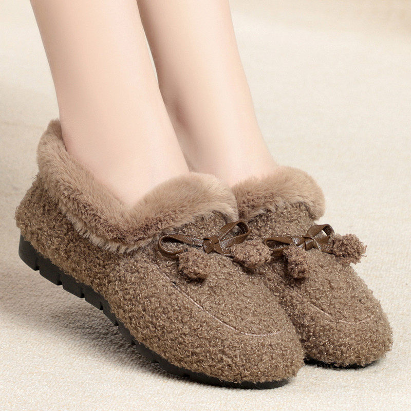 冬季新款加绒毛毛鞋女老北京布鞋女防滑保暖软底加厚平底豆豆棉鞋