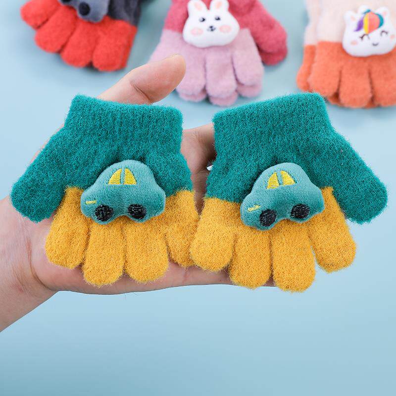 宝宝手套冬天3岁儿童可爱五指手套新款女孩女童男童小孩分指毛绒