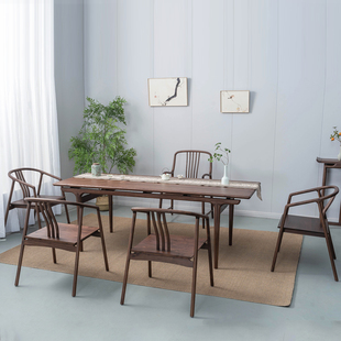 黑胡桃木新中式现代简约茶台全实木禅意家用茶室方形茶桌椅组合