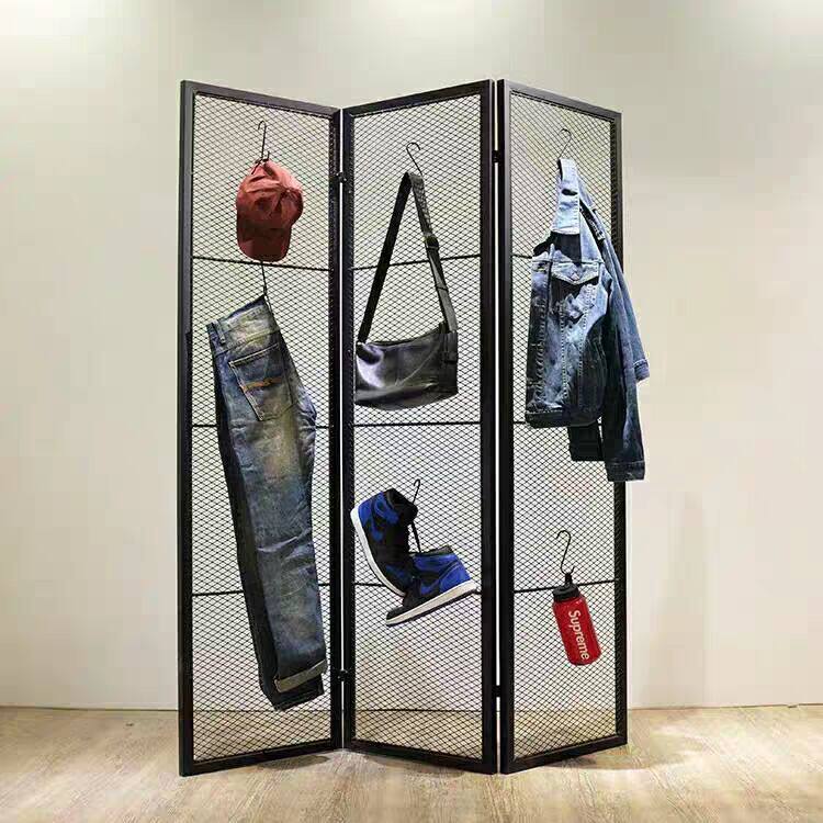 服装店网格展示架中岛屏风橱窗架落地式折叠挂衣架陈列架铁艺隔断