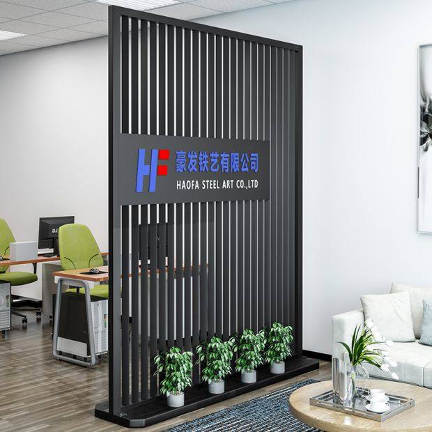 公司简易约办公室百叶铁艺隔断屏风可移动落地形象墙竖条格栅