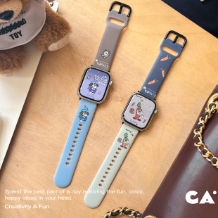 CA. 拼色硅胶印花可爱iWatch9表带适用于苹果手表Applewatch8765