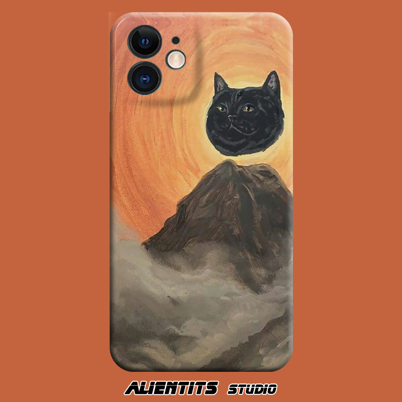 AlienTits黑猫山手绘油画可爱插画复古创意防摔适用苹果安卓手机