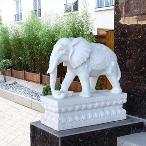 石雕大象一对汉白玉石头镇宅晚霞红青石小象别墅酒店招财石象摆件