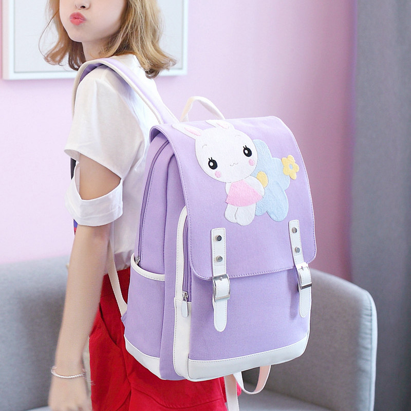 小学生书包女孩四五六年级韩版校园儿童可爱兔子少女心帆布双肩包
