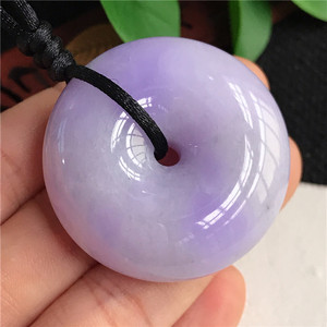 鸿玉翡翠正品a货 冰糯种料子水润紫罗兰平安扣 吊坠挂件 001029