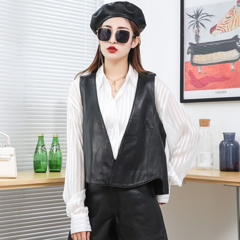 女皮马夹背心真皮