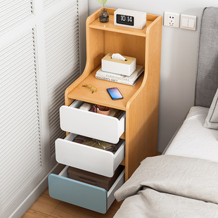 大容量带锁床头柜简易多功能储物卧室床边柜子简易置物架收纳柜子